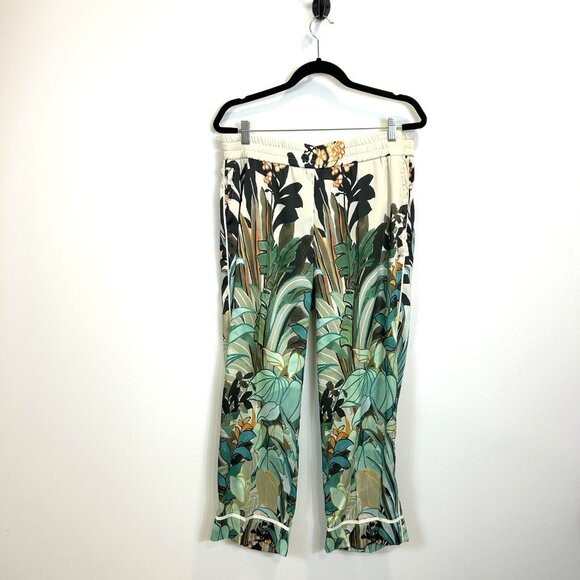 Cambio Tropical Print Satin Pull On Ankle Pants US 14 Italian Fabric Stretch - Picture 1 of 11